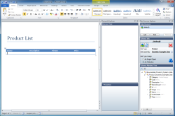 Our goal in this example is to populate this template with a list of products and not with just an info of a single product. This is controlled by '.Net Type Usage'. In our example we will render the product collection in the form of a table but we could also render collection items in the form of bullets, paragraphs, each product on a new page or any other form that can be created by using MS Word.